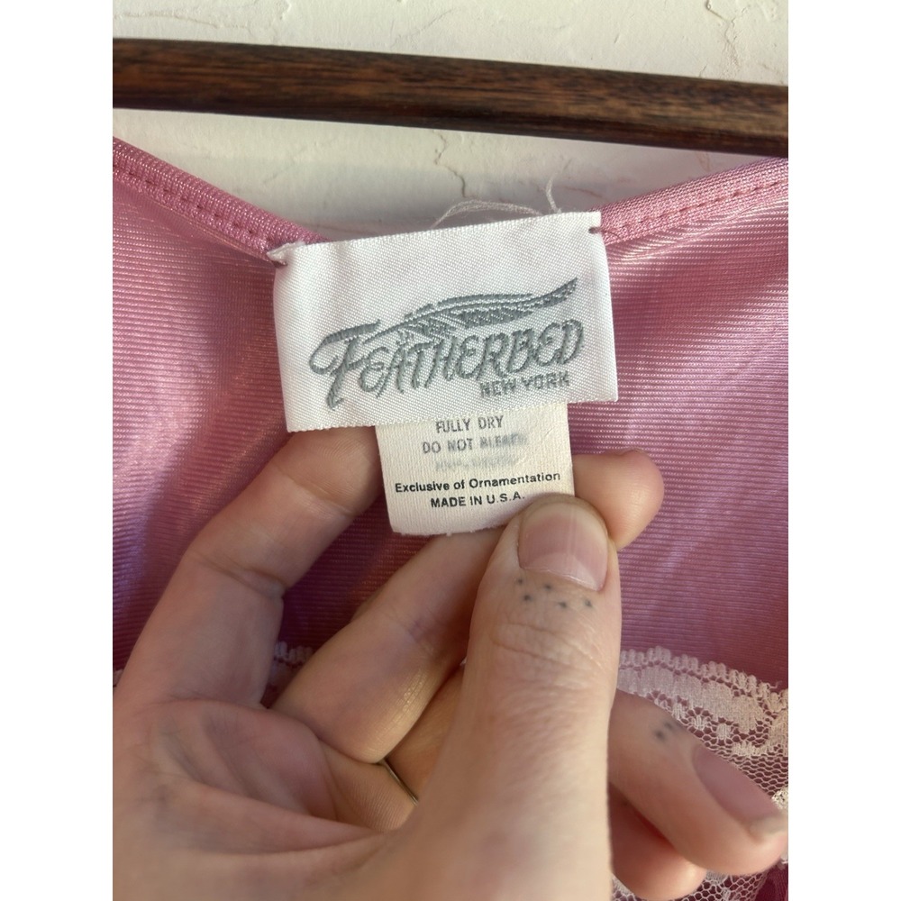 Vintage Featherbed‎ Pink Maxi Nightgown Dress M Dainty Coquette Lace Victorian - Picture 3 of 8